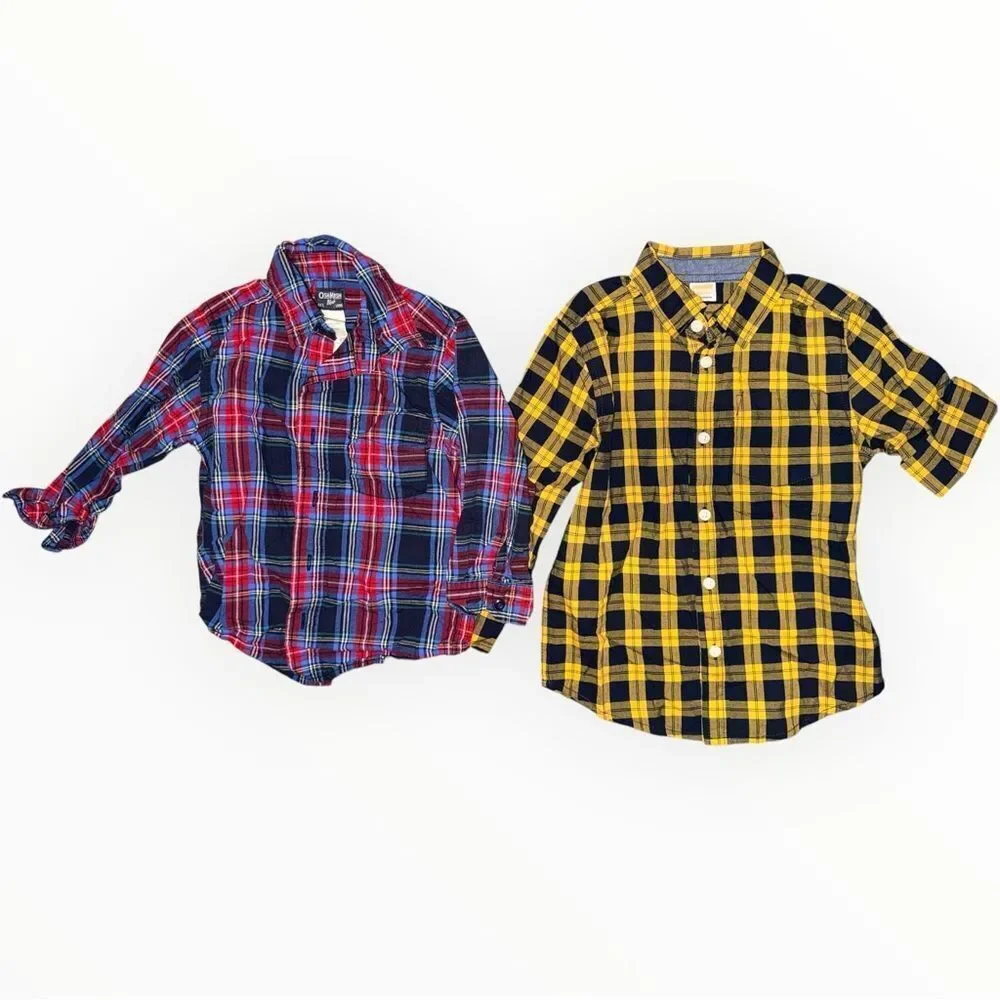 Lot of 7 Boys Plaid Button Down Shirts Size 4 Mixed Brands DKNY Cherokee Gap